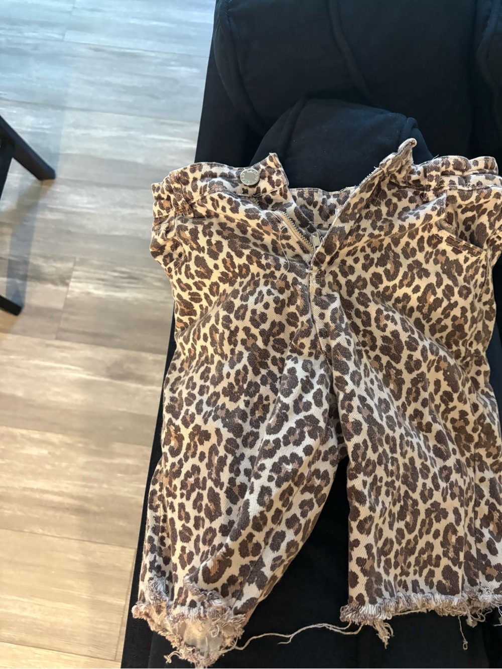 Tahari Girls' Leopard Print Denim Shorts in Beige and Brown